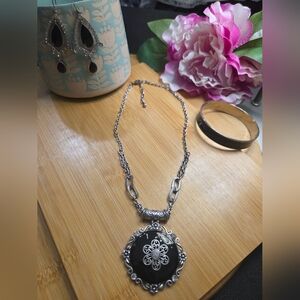 Silver and Black Pendant Jewelry Set